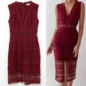 Two Sisters Scarlett Dress V-Neck Midi Lace Sleeveless Wine Burgandy Size 6